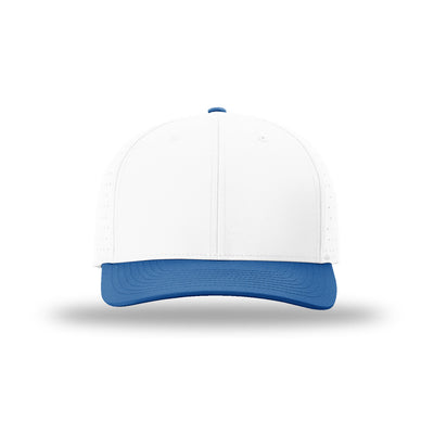 Richardson 632 Laser Perf R-Flex hat, White/Royal, front view