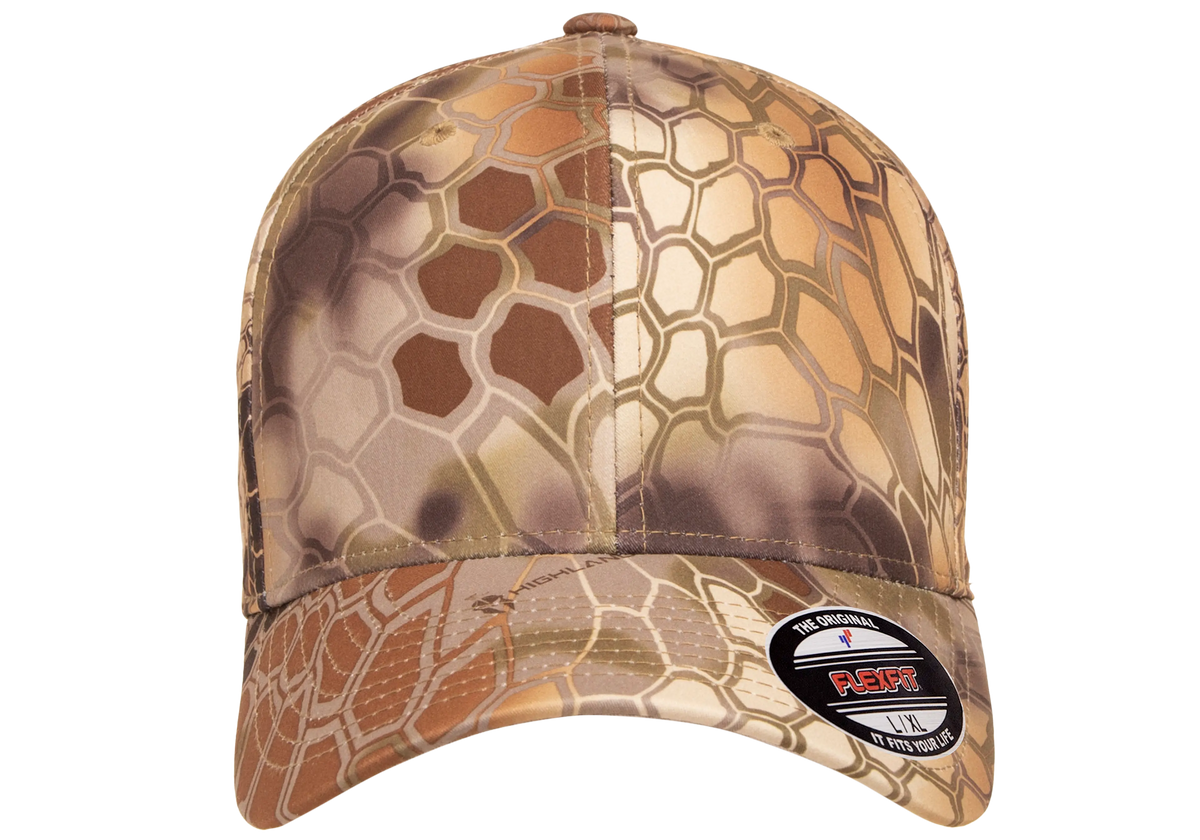 Flexfit 6277 fitted hat in Kryptek Highlander, front view