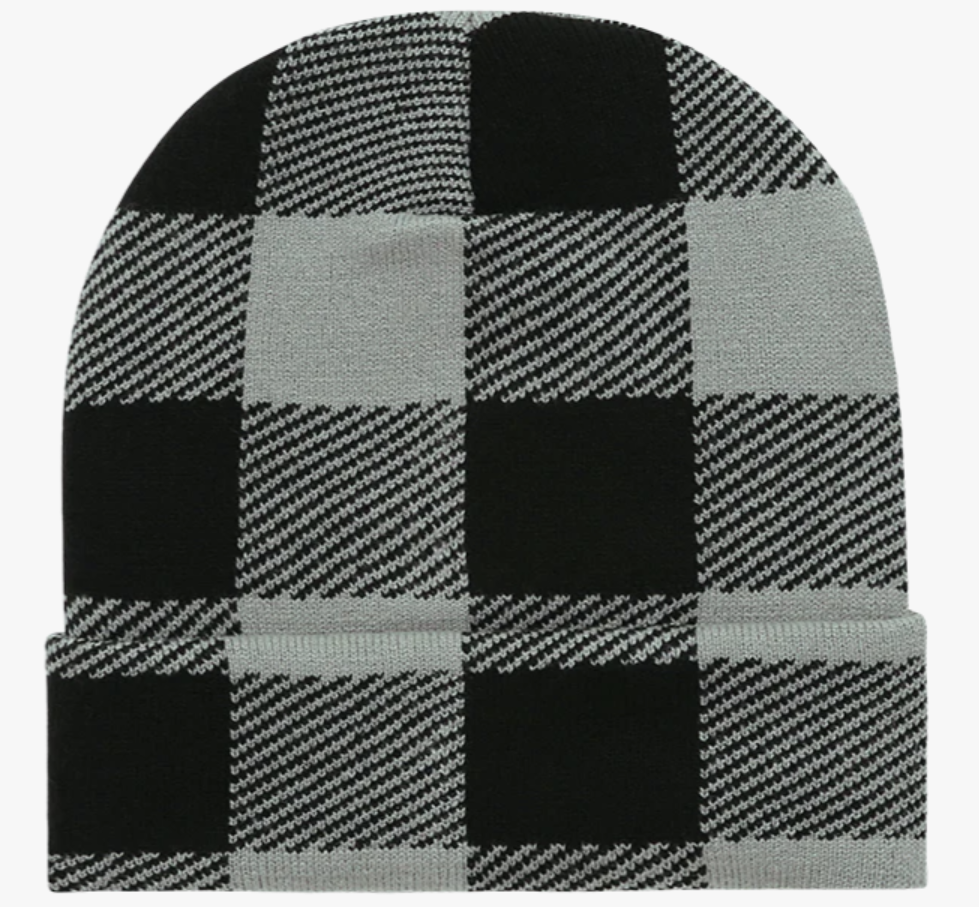 Buffalo Plaid Beanie with Custom Patch