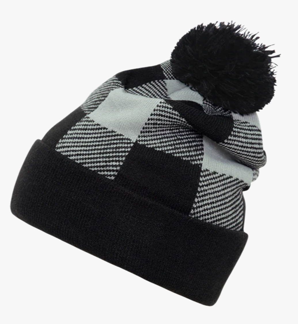 Buffalo Plaid Beanie with Custom Patch