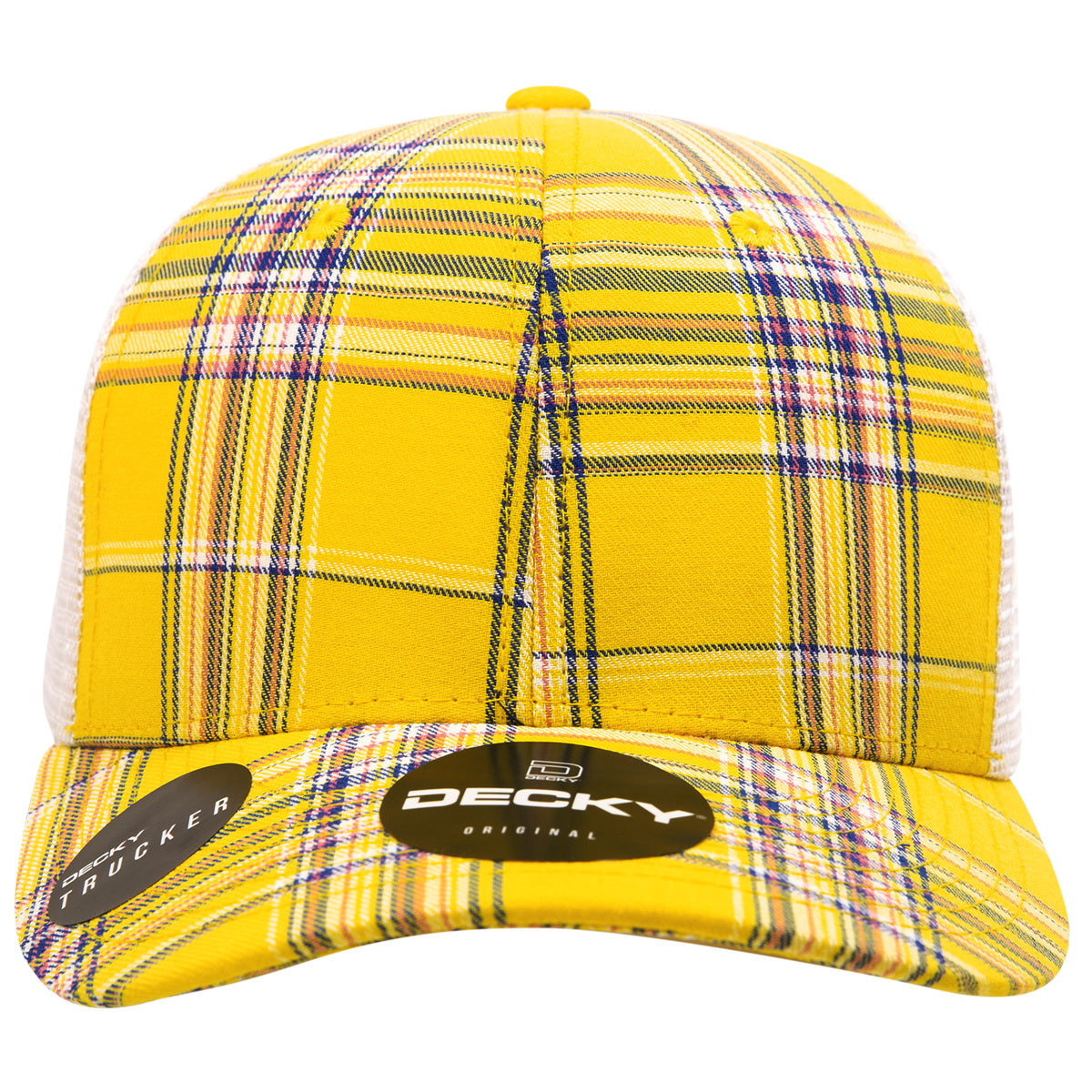 Personalized Structured Plaid Trucker Hat with Custom Design - Decky 6017