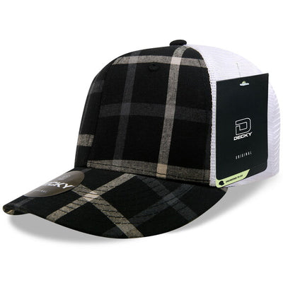 Personalized Structured Plaid Trucker Hat with Custom Design - Decky 6017