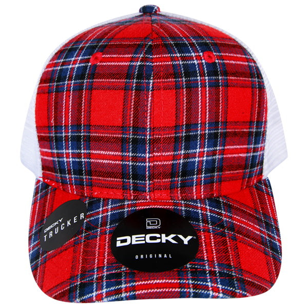 Personalized Structured Plaid Trucker Hat with Custom Design - Decky 6017