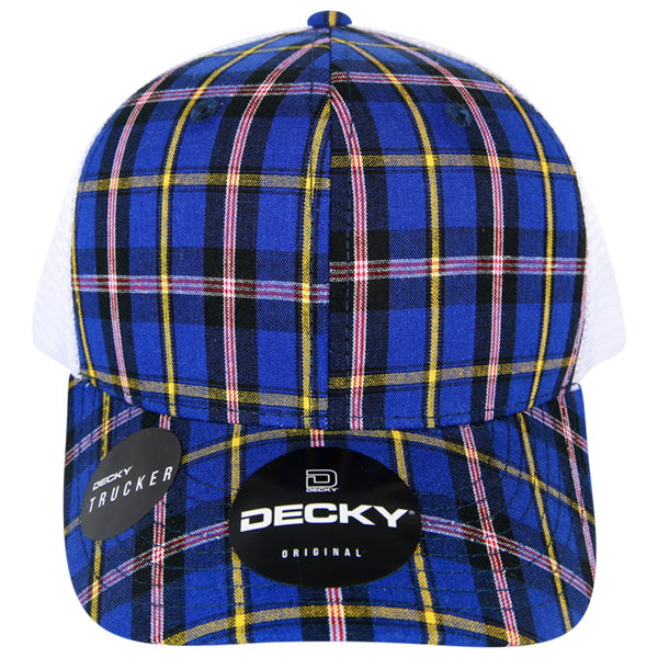 Personalized Structured Plaid Trucker Hat with Custom Design - Decky 6017