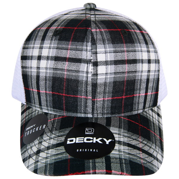 Personalized Structured Plaid Trucker Hat with Custom Design - Decky 6017