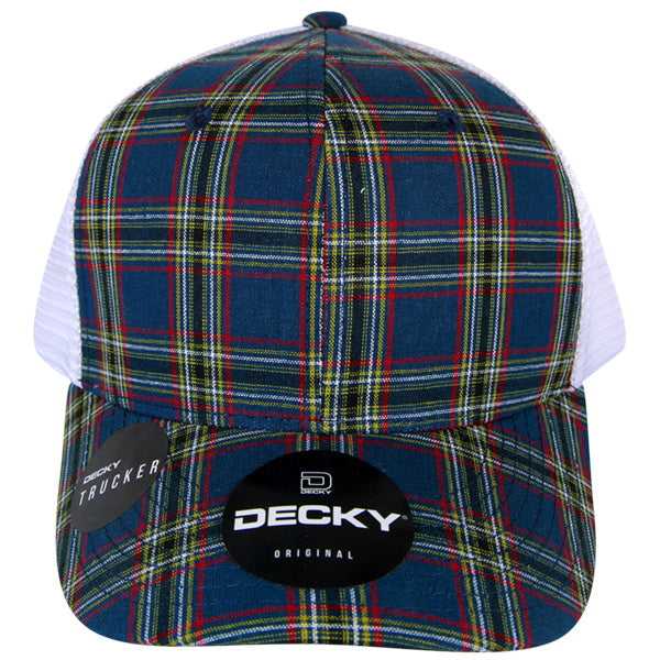 Personalized Structured Plaid Trucker Hat with Custom Design - Decky 6017