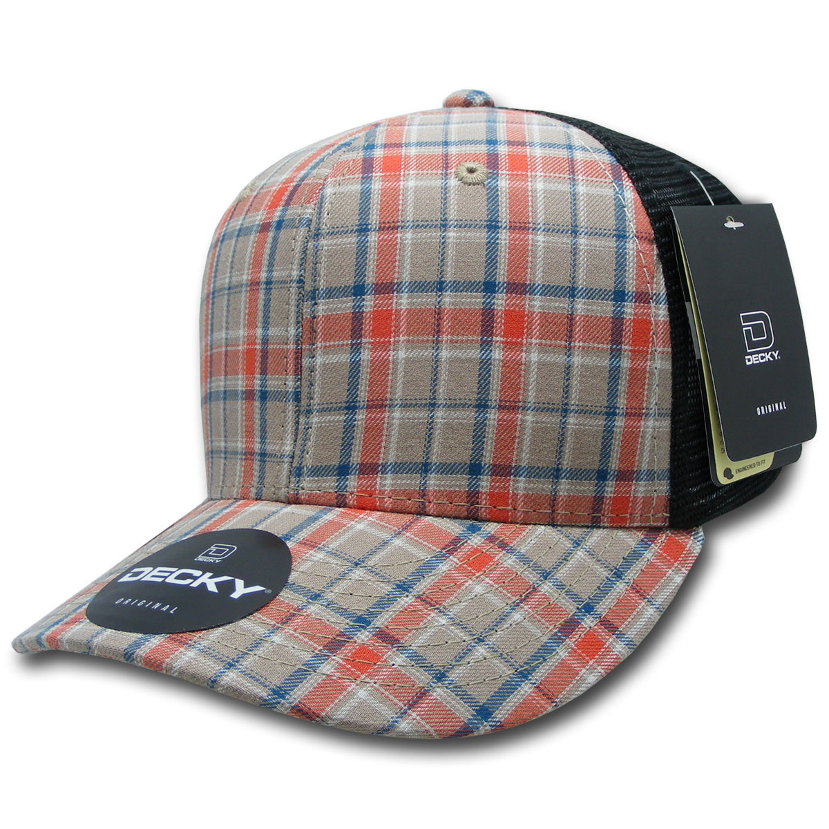 Personalized Structured Plaid Trucker Hat with Custom Design - Decky 6017