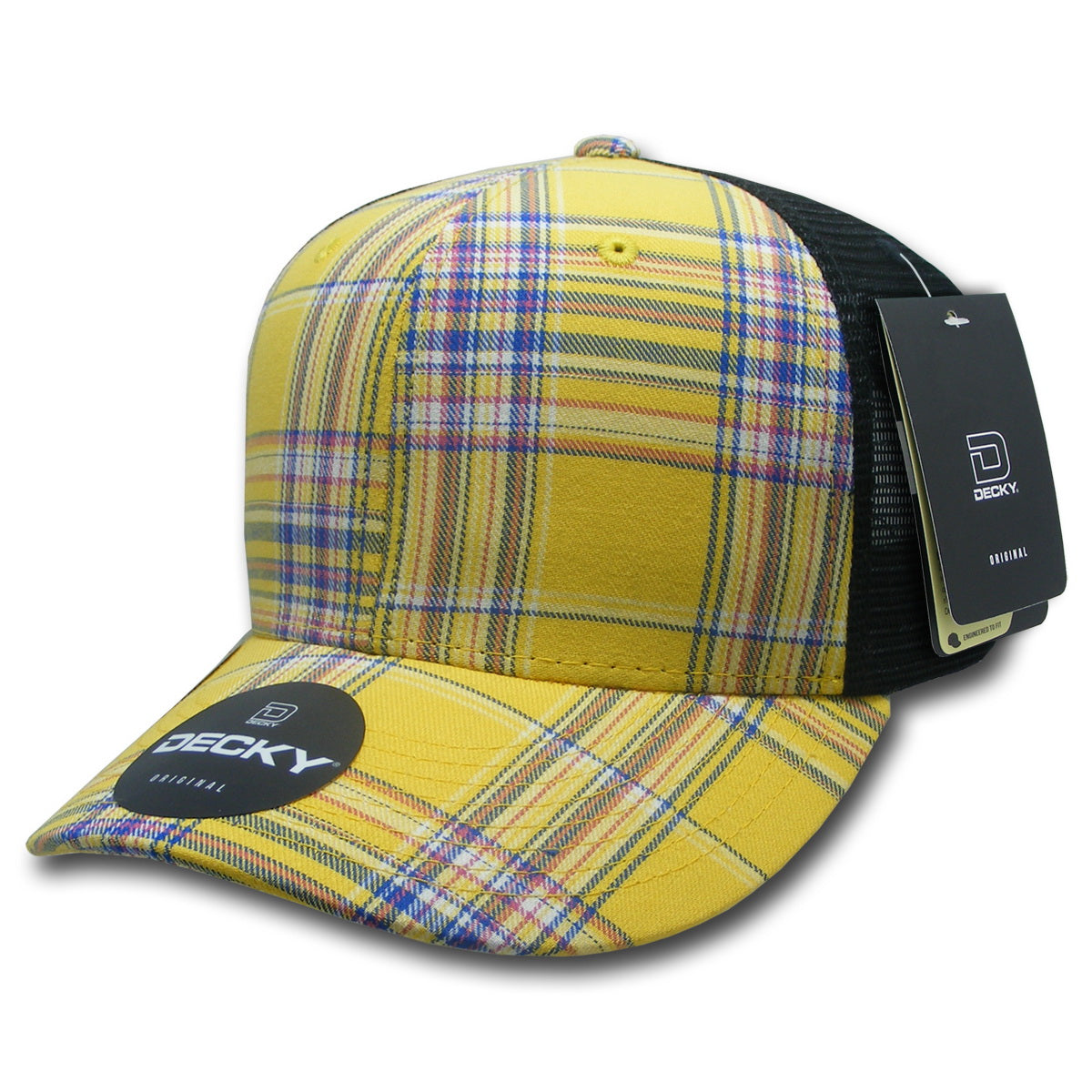 Personalized Structured Plaid Trucker Hat with Custom Design - Decky 6017