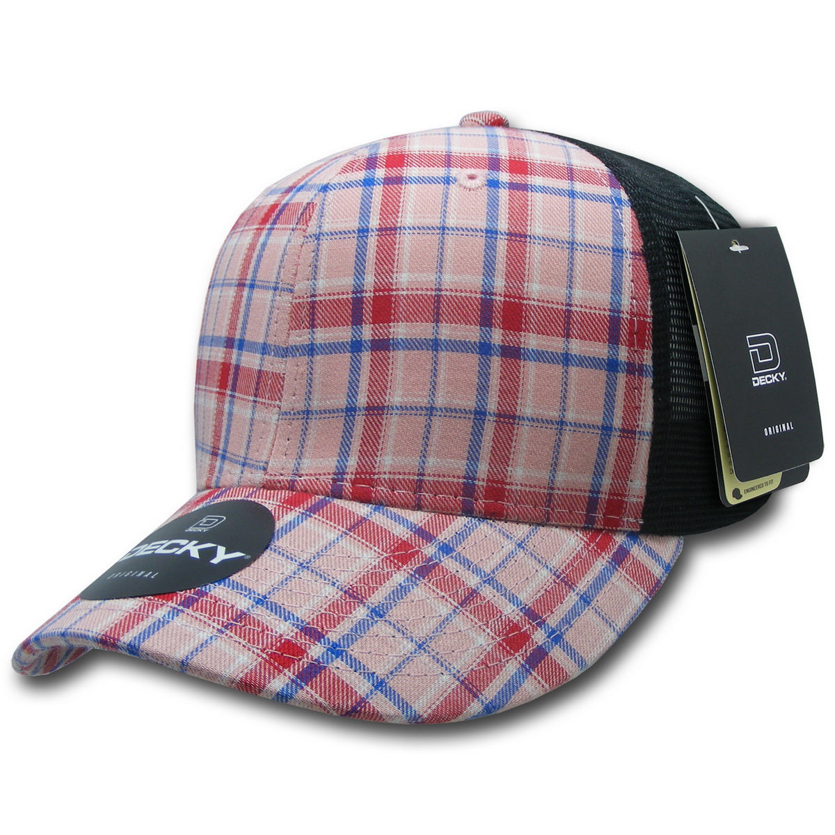 Personalized Structured Plaid Trucker Hat with Custom Design - Decky 6017