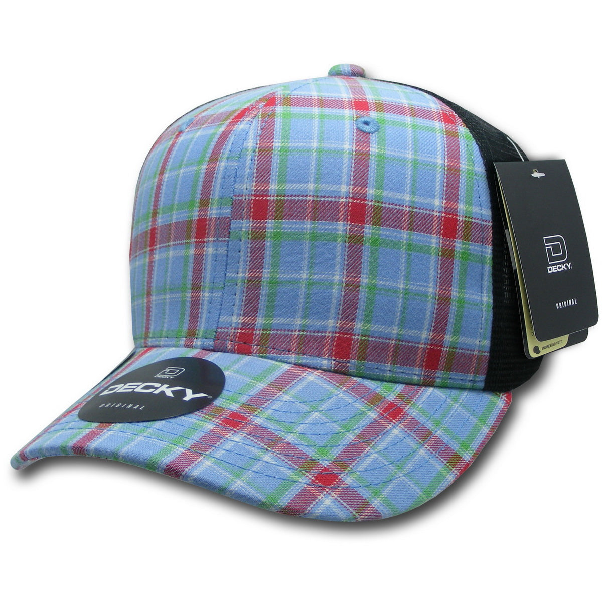 Personalized Structured Plaid Trucker Hat with Custom Design - Decky 6017