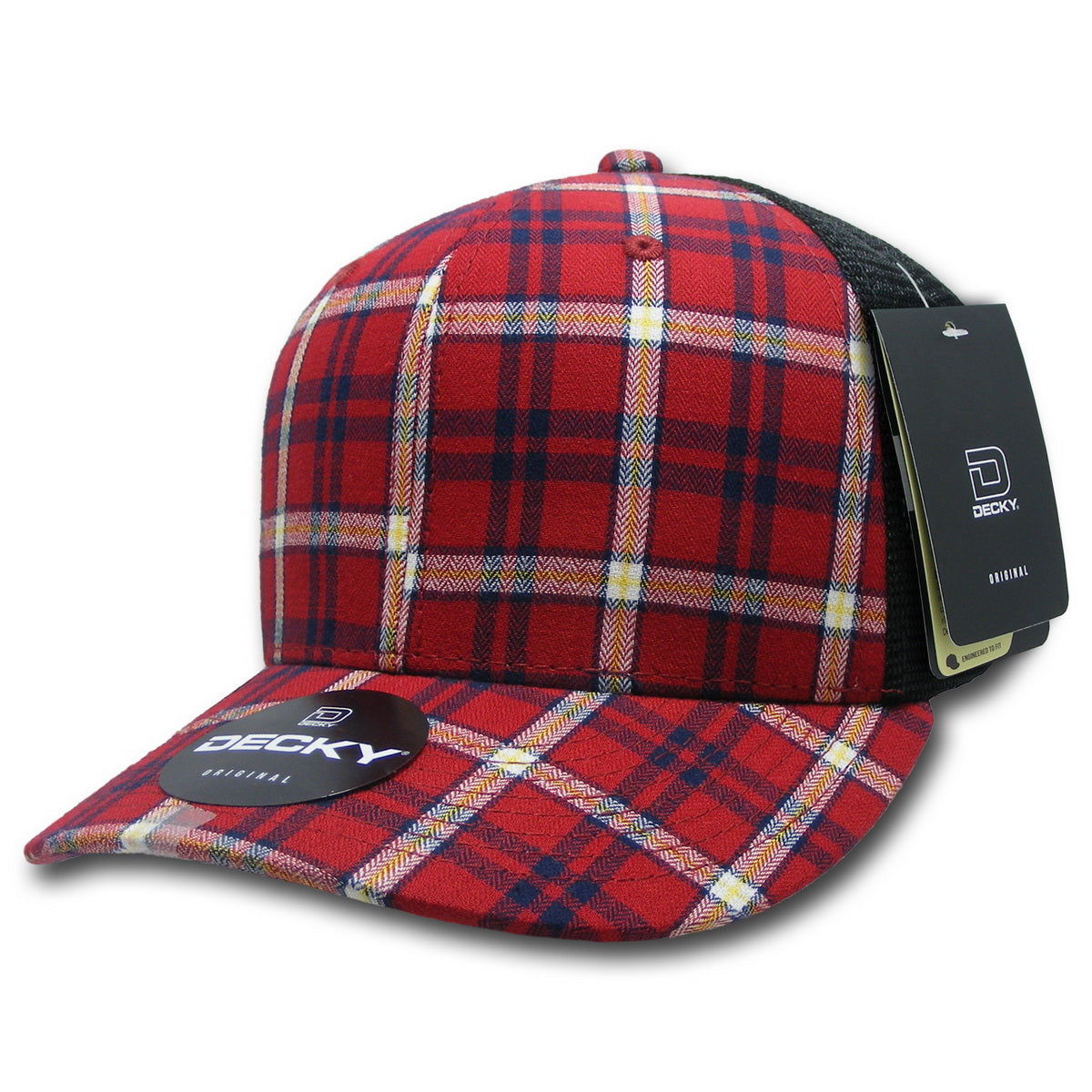 Personalized Structured Plaid Trucker Hat with Custom Design - Decky 6017