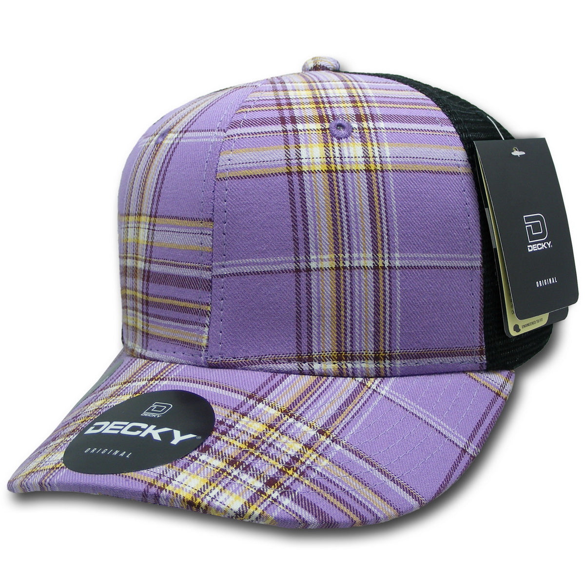 Personalized Structured Plaid Trucker Hat with Custom Design - Decky 6017