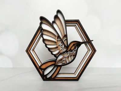 Hexagon Shadow Box - Hummingbird, Butterfly, Cardinal, Cross, Barn, Lake, Fish, Mountain