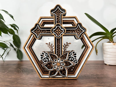 Hexagon Shadow Box - Hummingbird, Butterfly, Cardinal, Cross, Barn, Lake, Fish, Mountain
