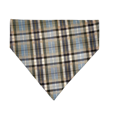 Plaid fabric sample on a marble surface
