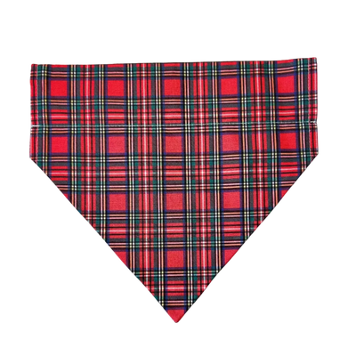 Red and black plaid bandana on a marble surface