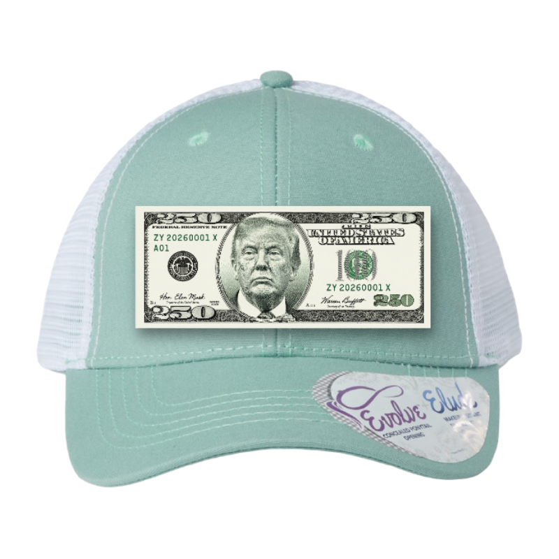 Trump $250 Dollar Bill Trucker Hat for Patriotic Novelty