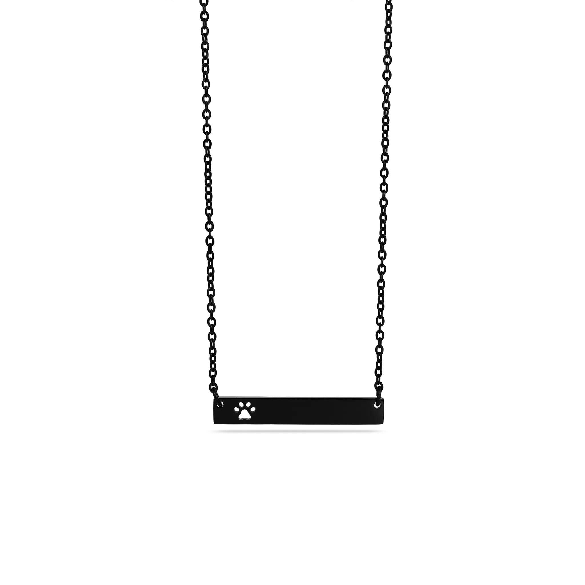 Paw Print Cutout Horizontal Bar Stainless Steel Necklace