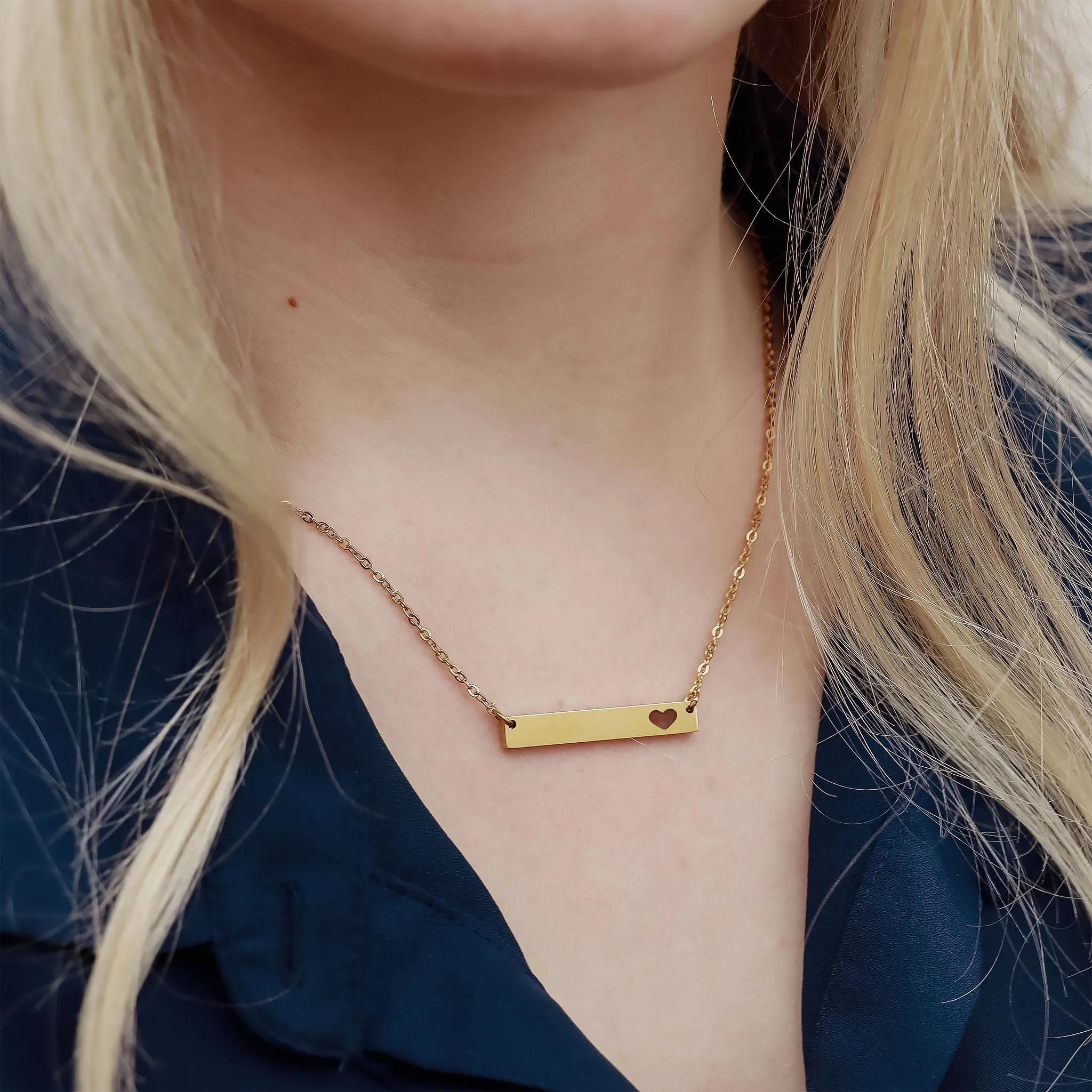 Heart Cutout Horizontal Bar Stainless Steel Necklace