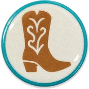 Cowboy boot hat button side patch: a cowboy boot on a white domed button. Western & Retro collection.