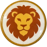 Lion hat button side patch: a lion on a white domed button. African Safari collection.