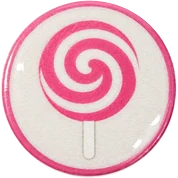 Lollipop hat button side patch: a lollipop on a white domed button. Candy & Sweets collection.