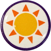 Sun hat button side patch: a sun on a white domed button. Solar System collection.