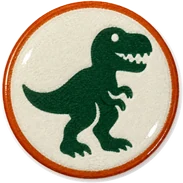 T-rex hat button side patch: a T. rex dinosaur on a white domed button. Dinosaurs collection.
