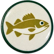 Walleye hat button side patch: a walleye on a white domed button. Field Guide Animals collection.