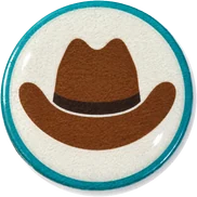 Cowboy hat hat button side patch: a cowboy hat on a white domed button. Western & Retro collection.