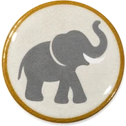 Elephant hat button side patch: an elephant on a white domed button. African Safari collection.