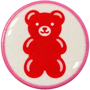Gummy bear hat button side patch: a gummy bear on a white domed button. Candy & Sweets collection.