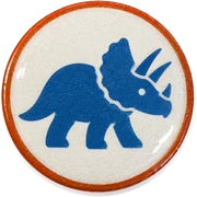 Triceratops hat button side patch: a triceratops on a white domed button. Dinosaurs collection.