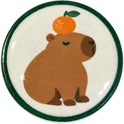 Capybara hat button side patch: a capybara on a white domed button. Field Guide Animals collection.