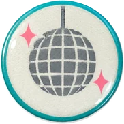 Disco ball hat button side patch: a disco ball on a white domed button. Western & Retro collection.