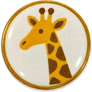 Giraffe hat button side patch: a giraffe on a white domed button. African Safari collection.