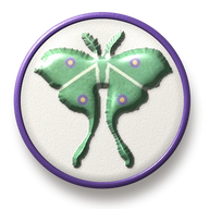 Luna moth hat button side patch: a luna moth on a white domed button. Butterflies collection.
