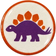 Stegosaurus hat button side patch: a stegosaurus on a white domed button. Dinosaurs collection.