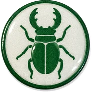Beetle hat button side patch: a beetle on a white domed button. Insects & Bugs collection.