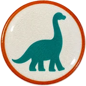 Brachiosaurus hat button side patch: a brachiosaurus on a white domed button. Dinosaurs collection.