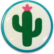 Cactus hat button side patch: a cactus on a white domed button. Western & Retro collection.