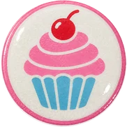 Cupcake hat button side patch: a cupcake on a white domed button. Candy & Sweets collection.