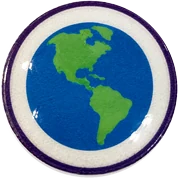 Earth hat button side patch: a planet Earth on a white domed button. Solar System collection.