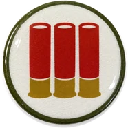 Shotgun shells hat button side patch: a shotgun shells on a white domed button. Guns & Hunt collection.