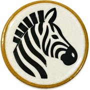 Zebra hat button side patch: a zebra on a white domed button. African Safari collection.