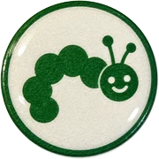 Caterpillar hat button side patch: a caterpillar on a white domed button. Insects & Bugs collection.