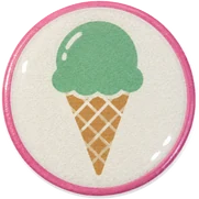 Ice cream cone hat button side patch: an ice cream cone on a white domed button. Candy & Sweets collection.