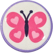 Pink butterfly hat button side patch: a pink butterfly on a white domed button. Butterflies collection.