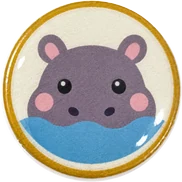 Hippo hat button side patch: a hippo on a white domed button. African Safari collection.