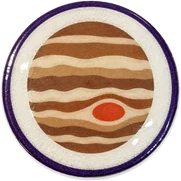 Jupiter hat button side patch: a planet Jupiter on a white domed button. Solar System collection.